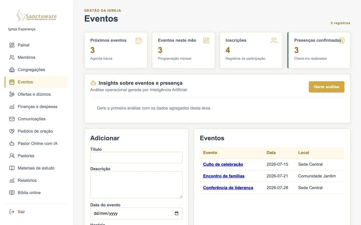 Eventos no Sanctuware