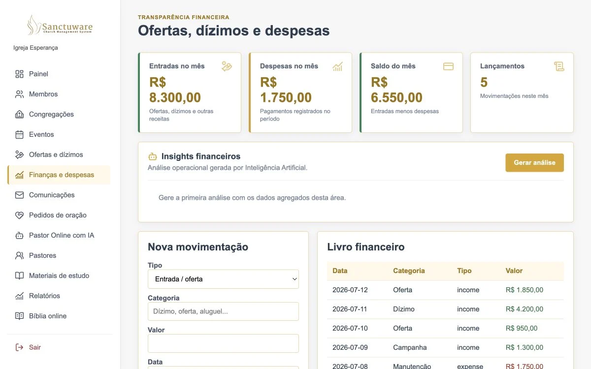 Finanças no Sanctuware