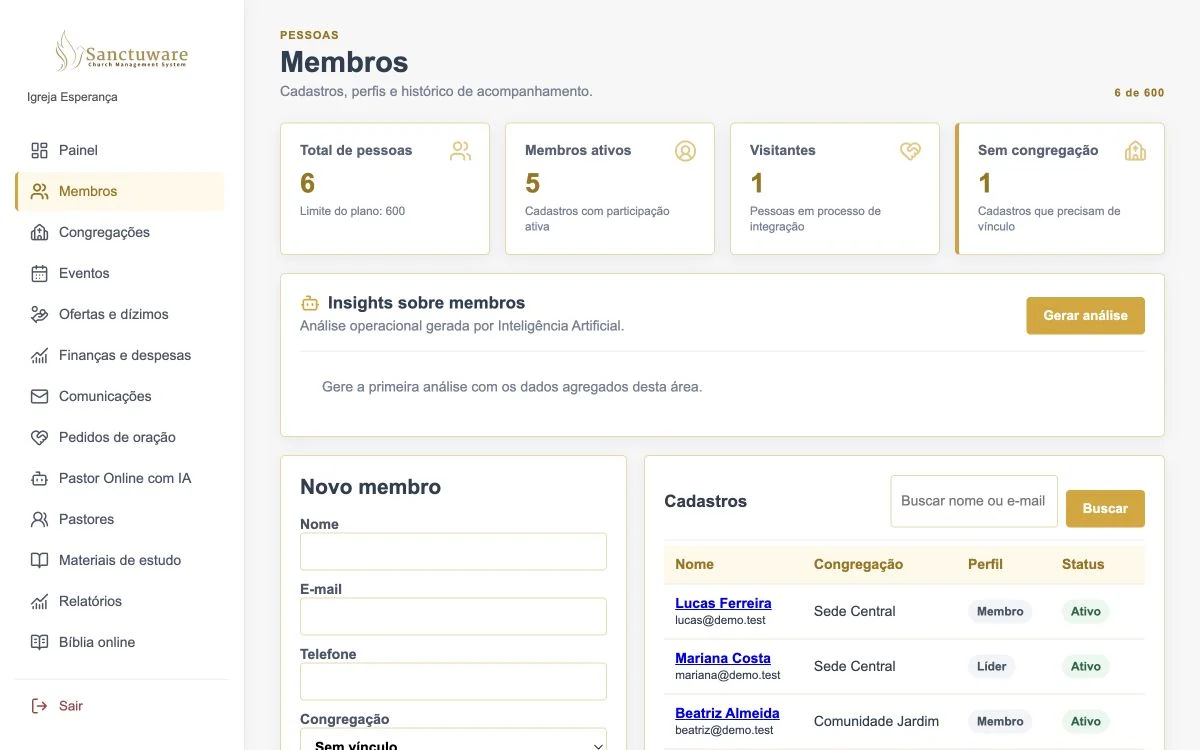 Membros, famílias e visitantes no Sanctuware