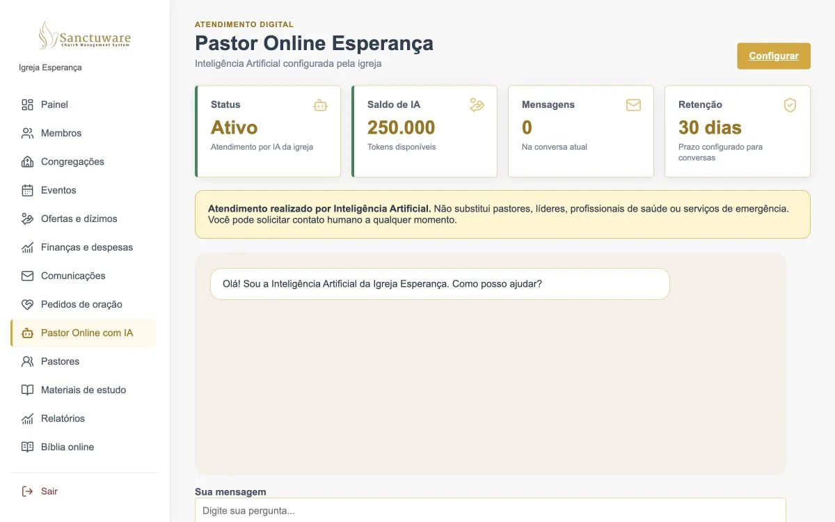 Pastor Online com IA no Sanctuware